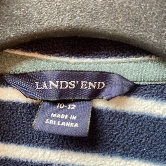 Lands' End Medium 10/12 Fleece Navy Blue Stripe Quarter Zip Pullover Sweater - Picture 7 of 9